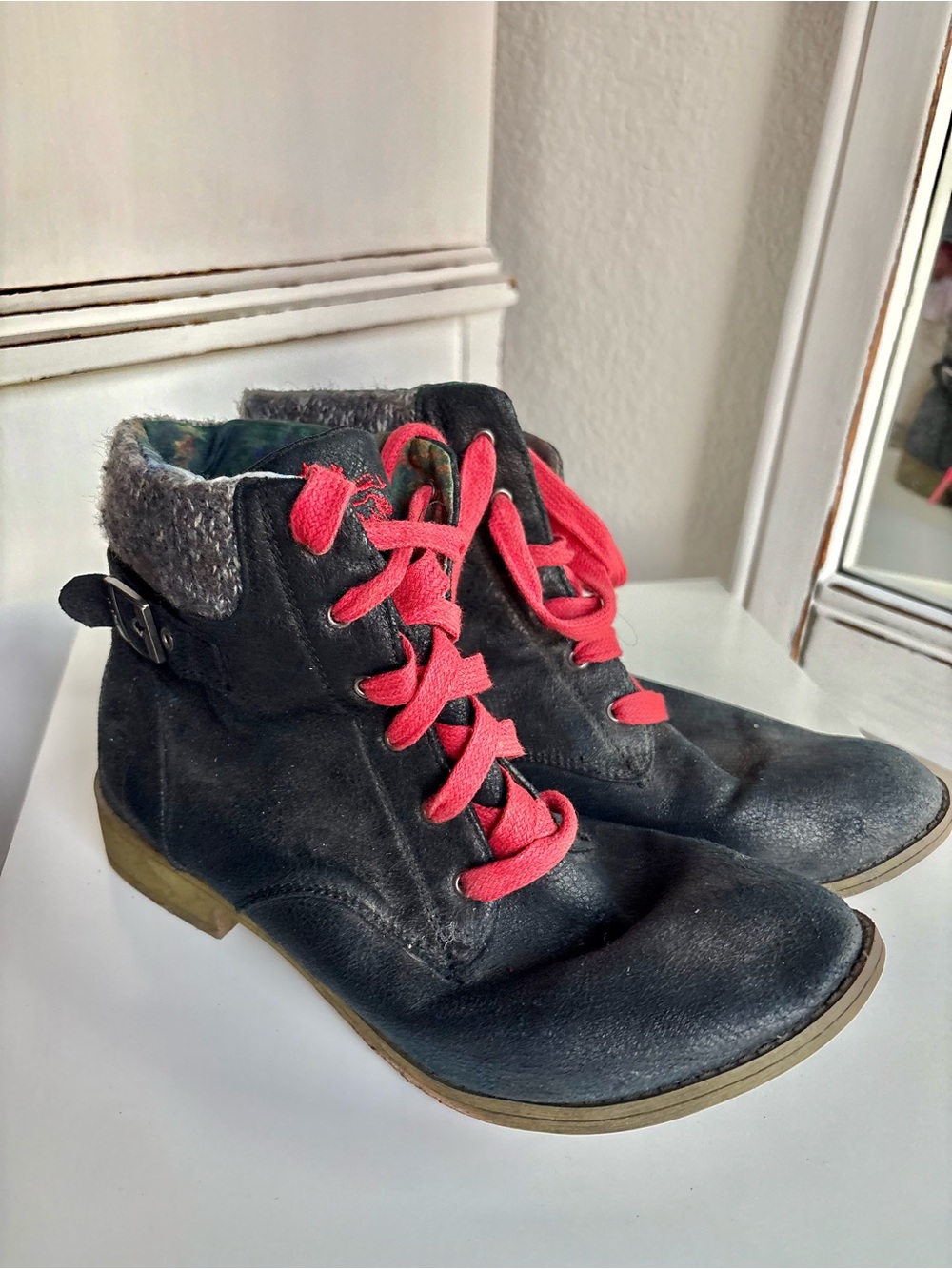 Women’s Black Ankle Booties with Red Laces